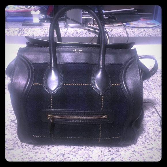 Celine Black and green tweed tartan mini luggage - Picture 1 of 5